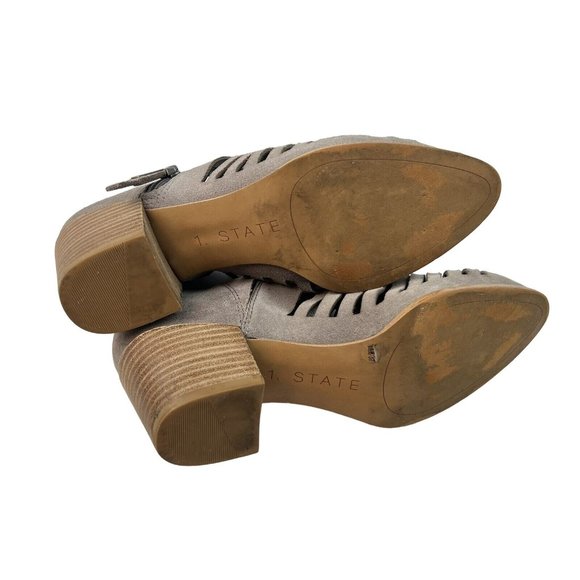 1. STATE Arnet Ankle Booties Size 6.5 M 37 Fog Gray Cut Out Block Heel Suede - Picture 12 of 13